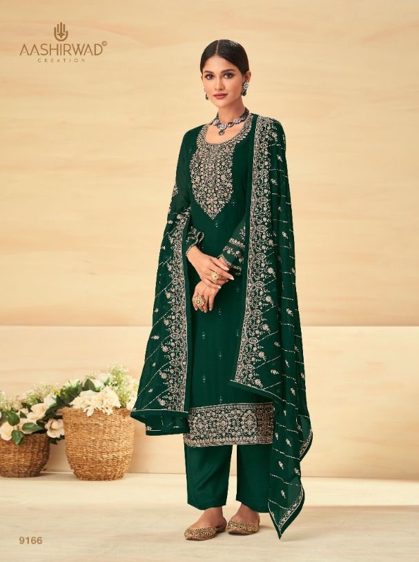 Aashirwad Aura 9166 - Real Georgette With Embroidery Suit - The Indian ...