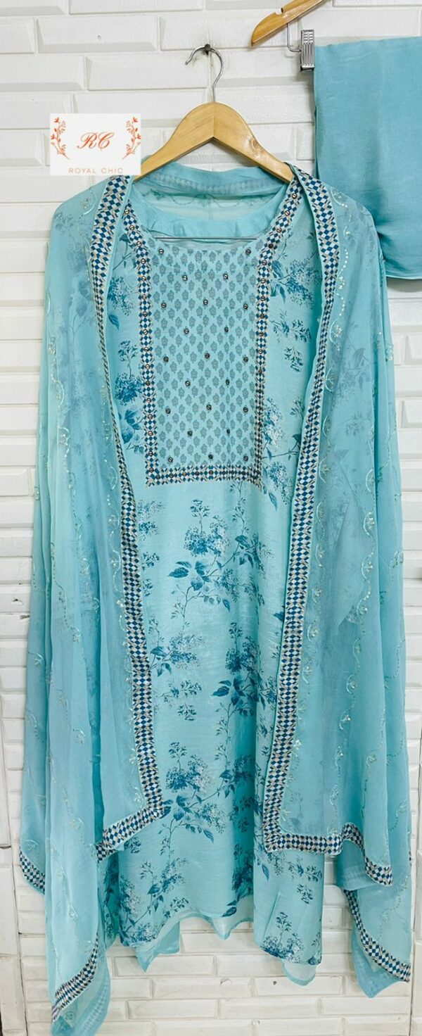 Fine Muslin Printed With Sequins Work Embroidery Suit - TIF 510