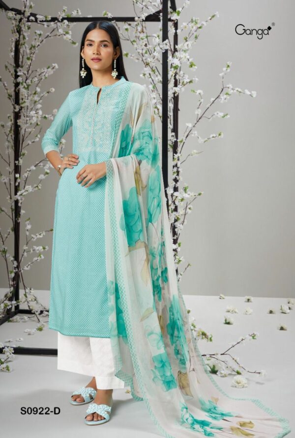 Ganga Ailee 922E - Premium Cotton Printed With Embroidery Suit
