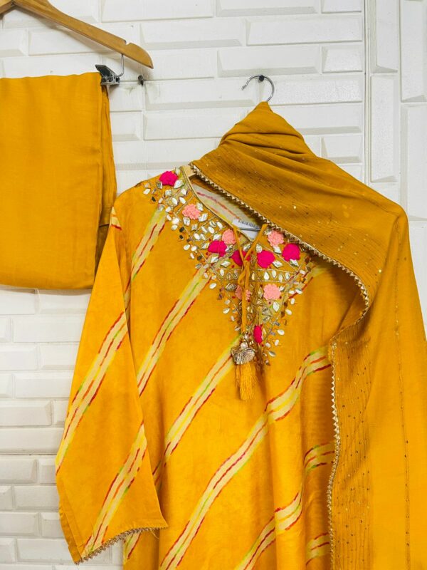 Muslin Printed With Gotta, Leather & Resham Work Embroidery Suit - TIF 523