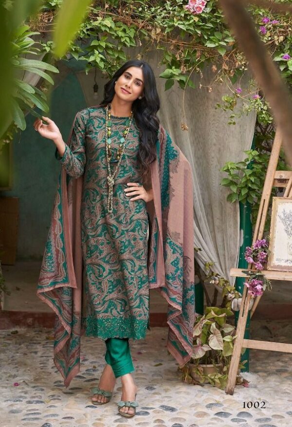 Sanna Tahfeem 1010 - Pure Viscose Muslin Print With Work Suit
