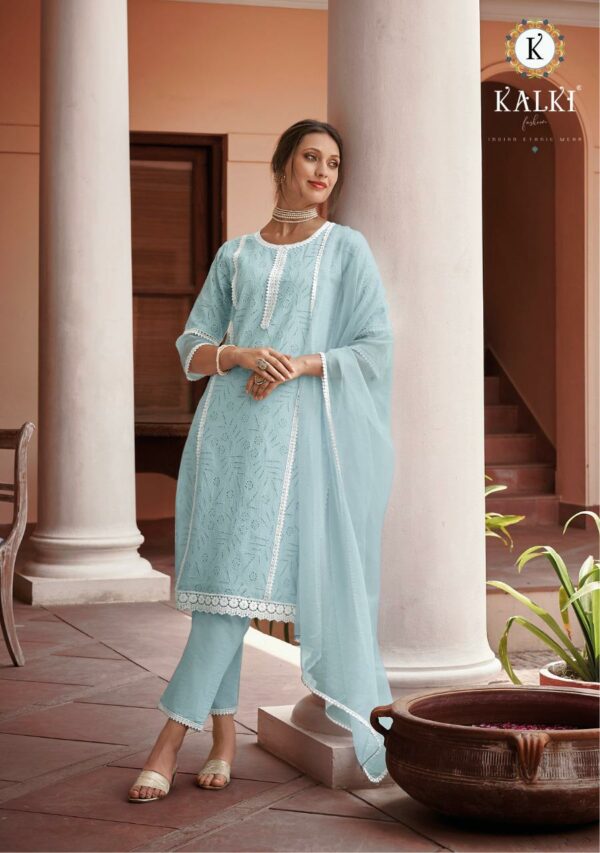 Kalki Mul Mul 20002 - Pure Cotton Silk With Schiffli Luckhnowi Work Stitched Suit