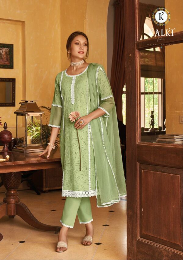 Kalki Mul Mul 20004 - Pure Cotton Silk With Schiffli Luckhnowi Work Stitched Suit