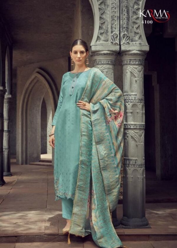 Karma Samaira 4101 - Pure Muslin Self Jacquard Embroidered Suit