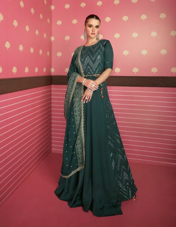 Ready To Wear - Deep Green Two layer Gown with Lucknavi Embroidered Duptta