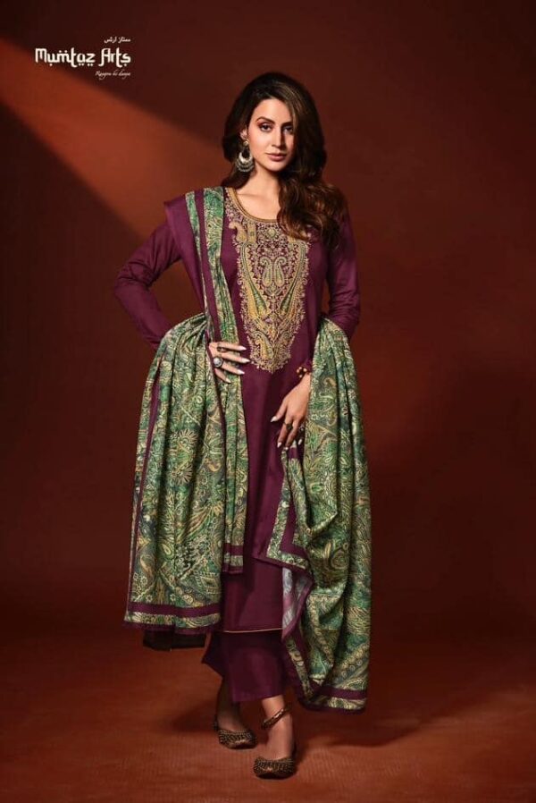 4Mumtaz Nazm 1004 - Pure Viscose Cotton Satin With Heavy Embroidery Suit