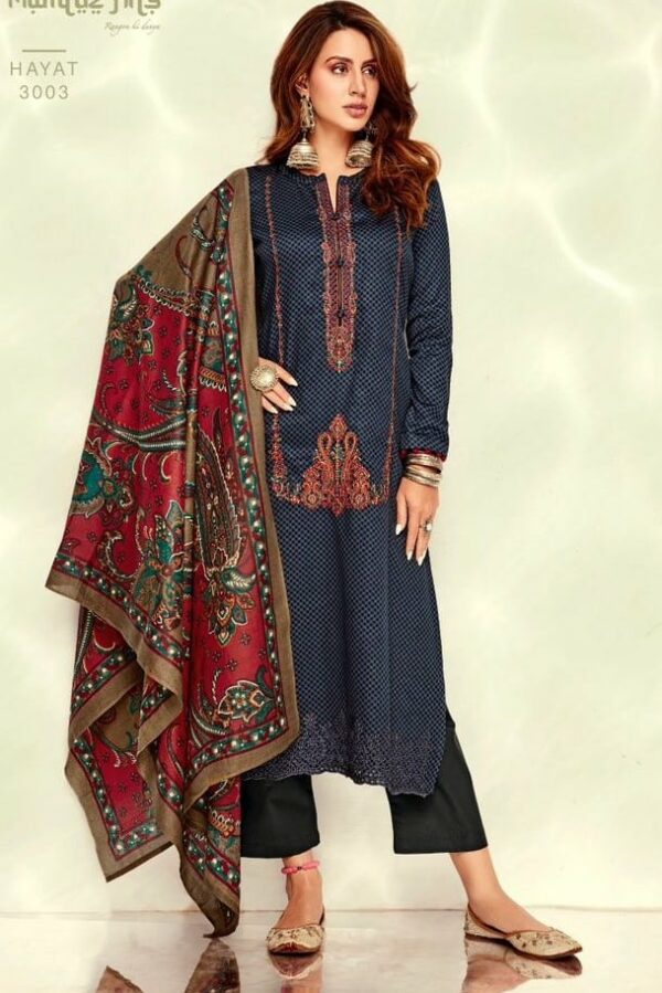 Mumtaz Hayatt 3007 - Pure Cotton Satin Print With Embroidery Suit