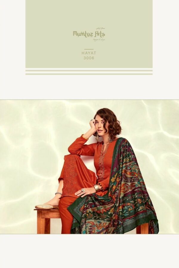 Mumtaz Hayatt 3007 - Pure Cotton Satin Print With Embroidery Suit
