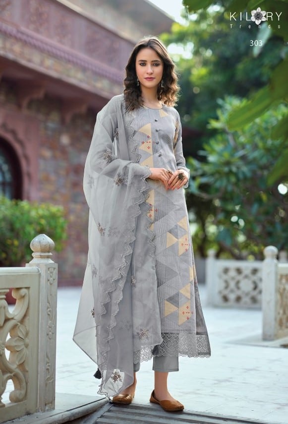 Kilory Izhar 303 - Pure Jam Cotton Print With Fancy Embroidery Work Suit