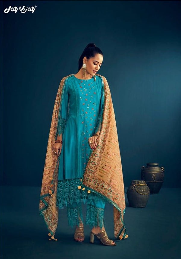Jay Vijay Rabta 7562 - Pure Moga Silk With Handwork & Embroidery Suit