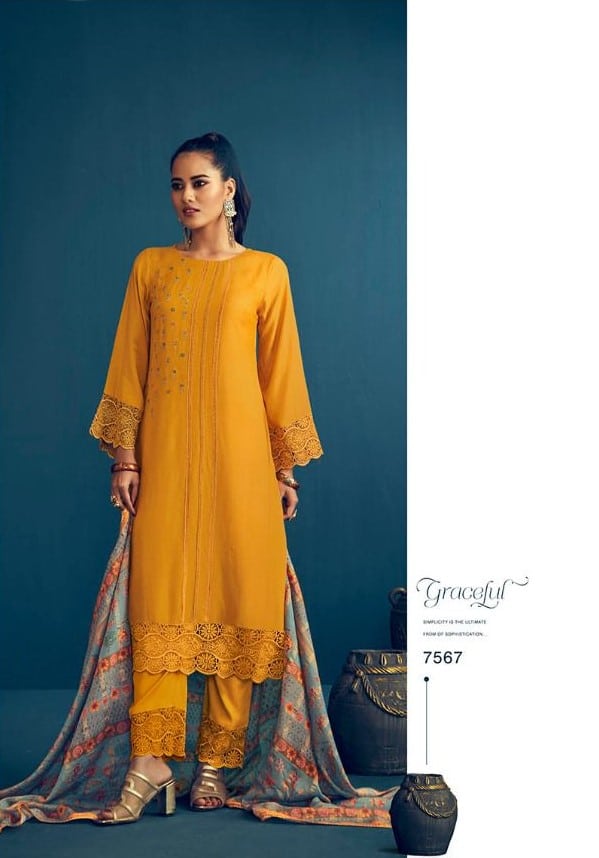 Jay Vijay Rabta 7567 - Pure Moga Silk With Handwork & Embroidery Suit