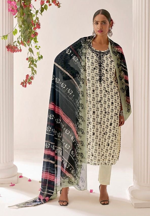 Kimora Afsana 8933 - Pure Muslin Silk Print With Embroidery Suit