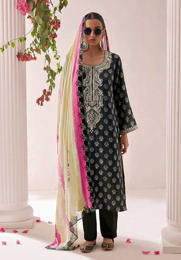 Kimora Afsana 8936 - Pure Muslin Silk Print With Embroidery Suit