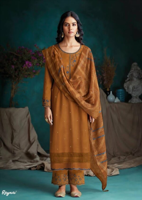 Reyna Alya 901 - Pure Bemberg Russian Silk With Embroidery Suit