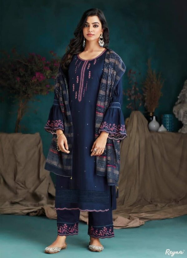 Reyna Alya 902 - Pure Bemberg Russian Silk With Embroidery Suit