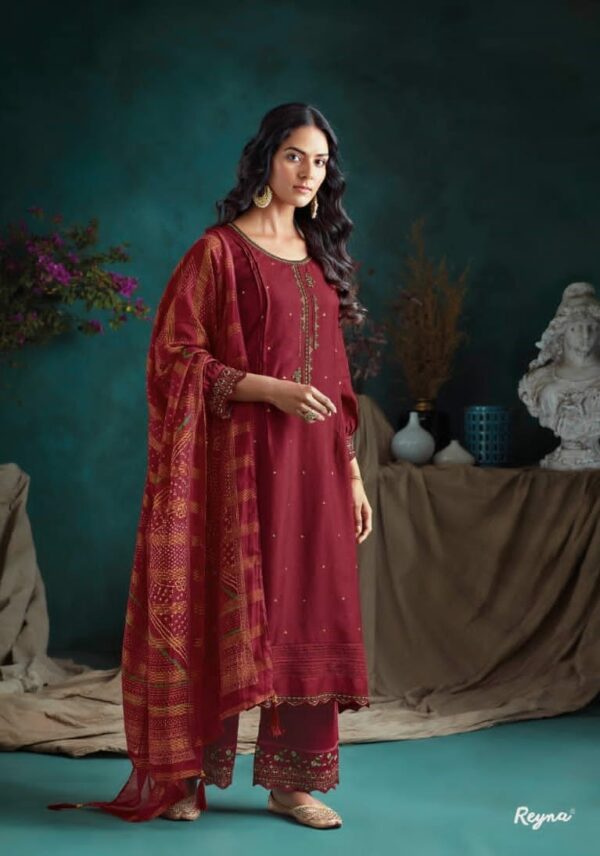 Reyna Alya 903 - Pure Bemberg Russian Silk With Embroidery Suit