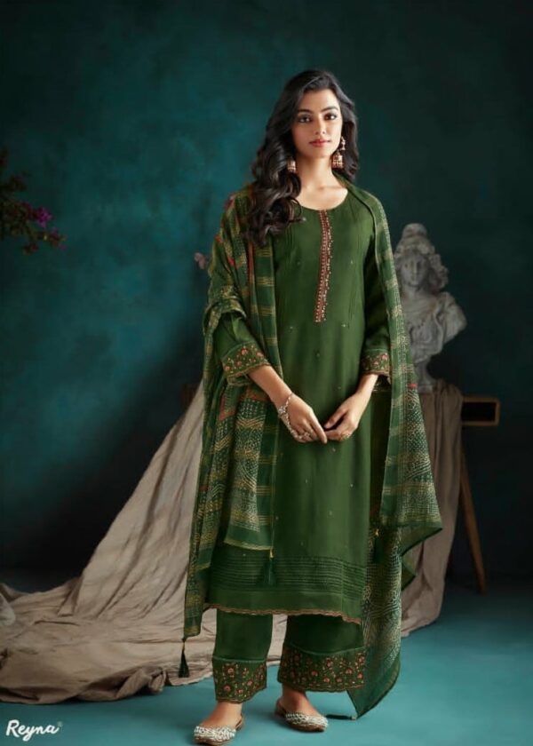 Reyna Alya 904 - Pure Bemberg Russian Silk With Embroidery Suit