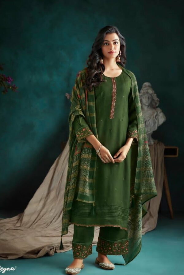 Reyna Alya 904 - Pure Bemberg Russian Silk With Embroidery Suit