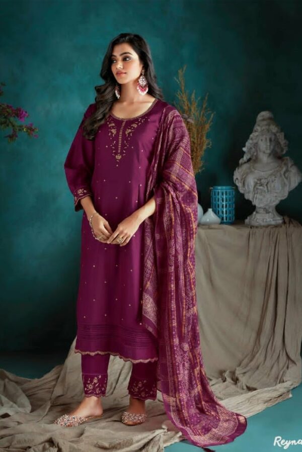 Reyna Alya 906 - Pure Bemberg Russian Silk With Embroidery Suit