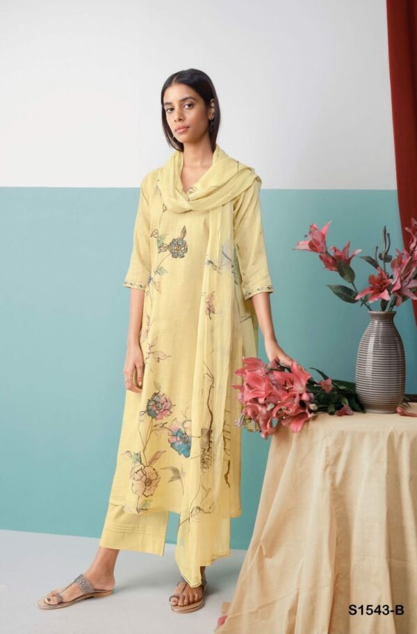 Ganga Vasana S1543B - Premium Cotton Linen Printed With Embroidery And Handwork Suit
