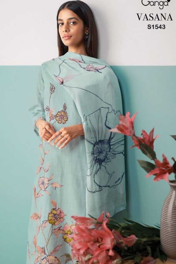 Ganga Vasana S1543C - Premium Cotton Linen Printed With Embroidery And Handwork Suit - TIF 720