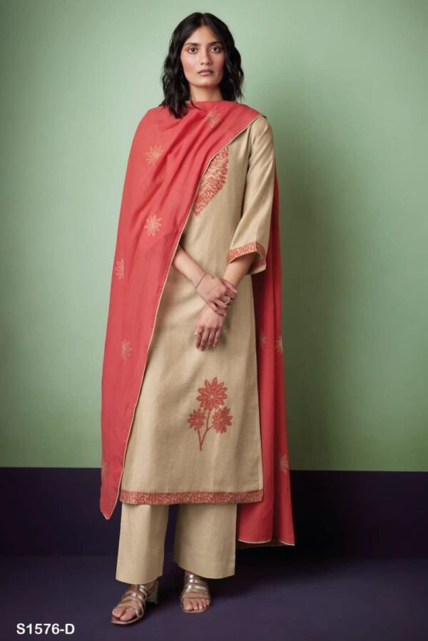 Ganga Turvi S1576D - Premium Woven Linen Silk Jacquard With Zari Work Suit