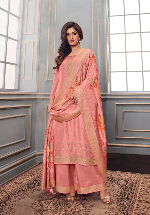 Vinay Zareena 63427 - Pure Soft Dola Jacquard With Digital Printed Suit