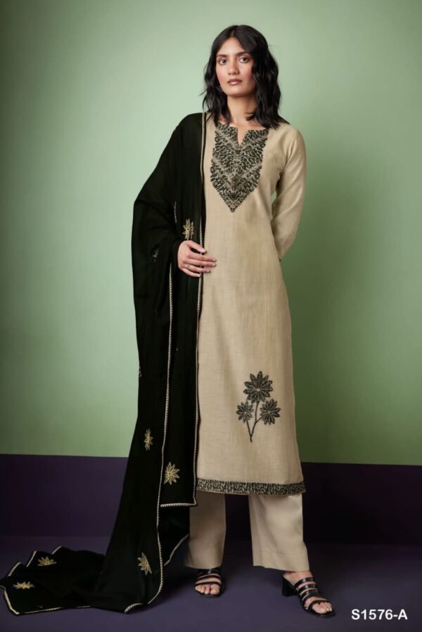 Ganga Turvi S1576D - Premium Woven Linen Silk Jacquard With Zari Work Suit
