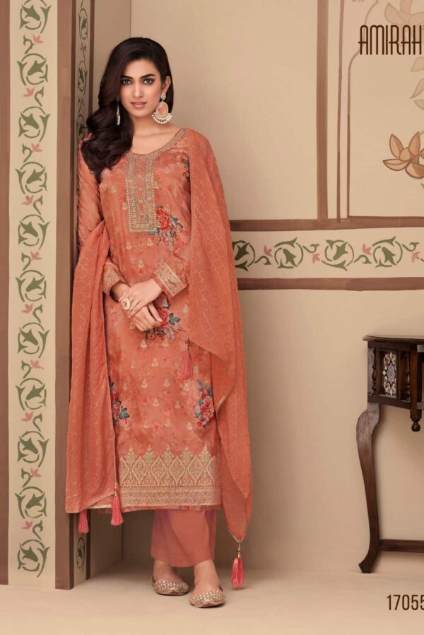Amirah Feeza 17056 - Pure Habutai Silk Jacquard With Digital Print Suit