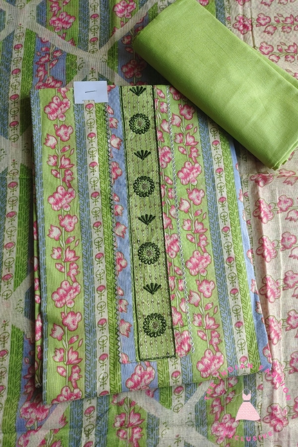 Cotton Printed With Neck Work Suit