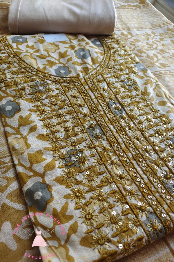 Cotton Printed With Embroidery Suit