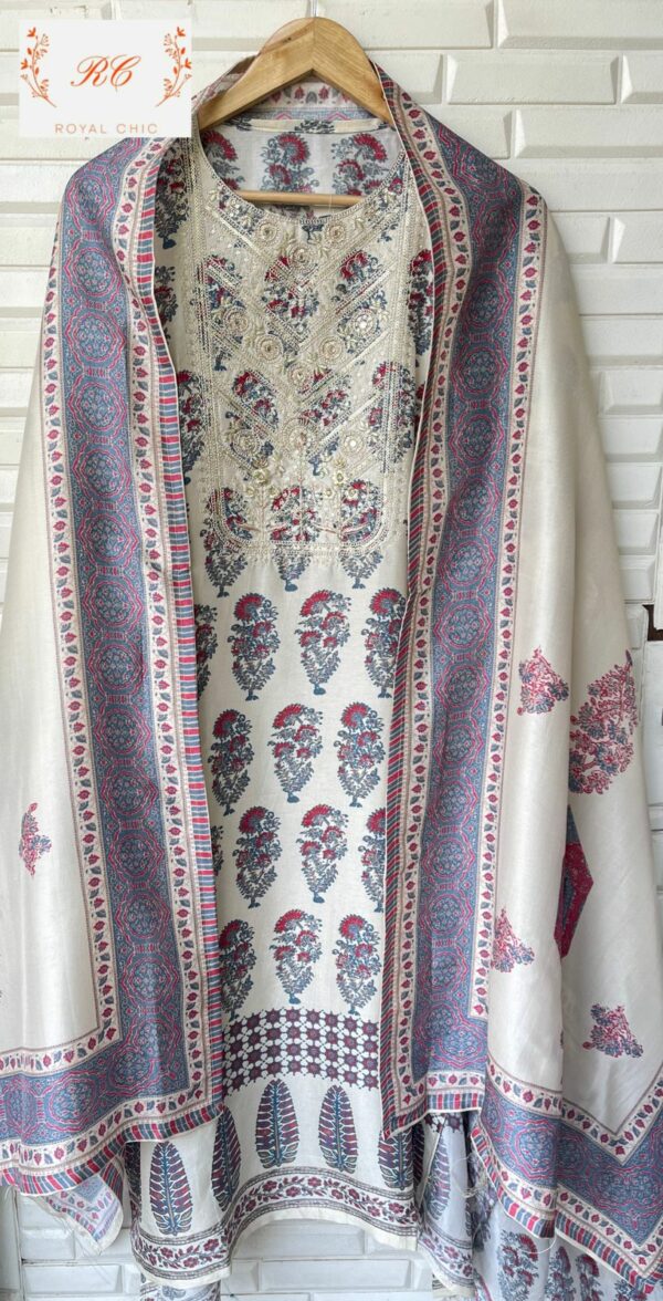 Pure Tassar Silk Printed With Sequence, Zari, Patri & Dabka Work Embroidery Suit