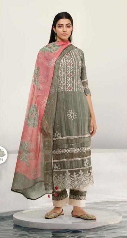 Jay Vijay Oksana 8029 - Pure Cotton Batik Print With Handwork, Embroidery & Lace Work Suit