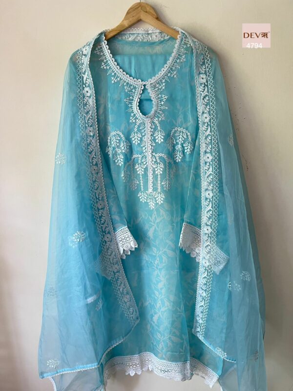 Pure Organza With Thread & Lacework Suit
