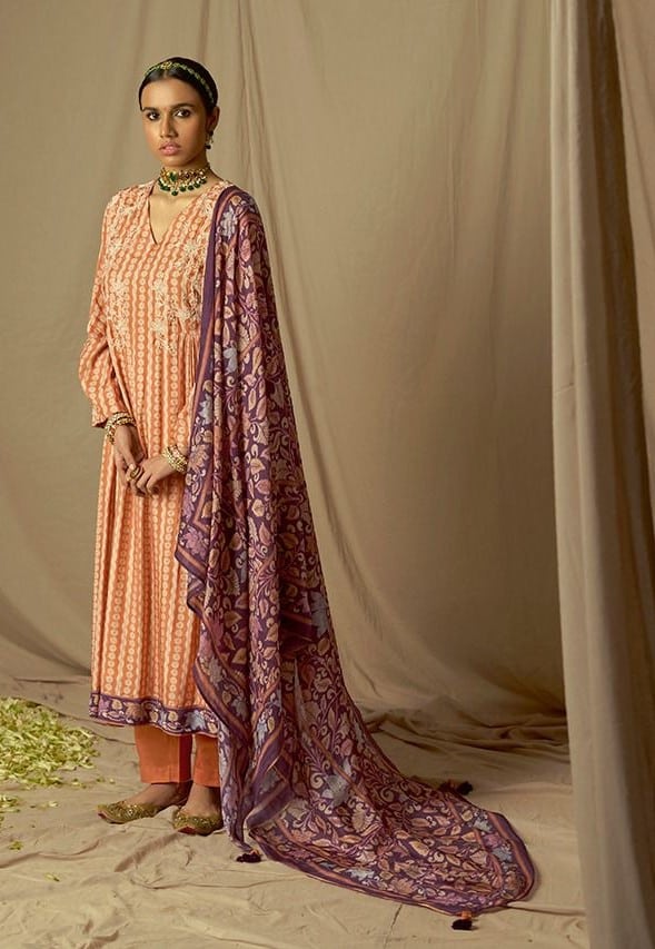 Kimora Kalam Batik 8968 - Pure Muslin Silk Digital Print With Embroidery Suit