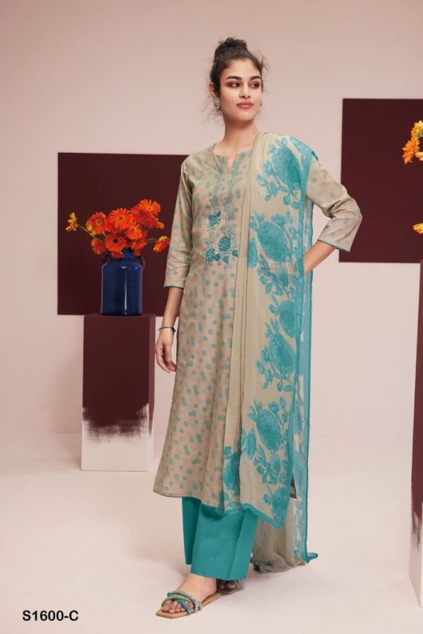 Ganga Pallavi S1600C - Premium Cotton Printed With Embroidery Suit