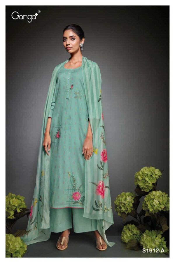 Ganga Ishita S1612A - Premium Cotton Printed With Embroidery Suit