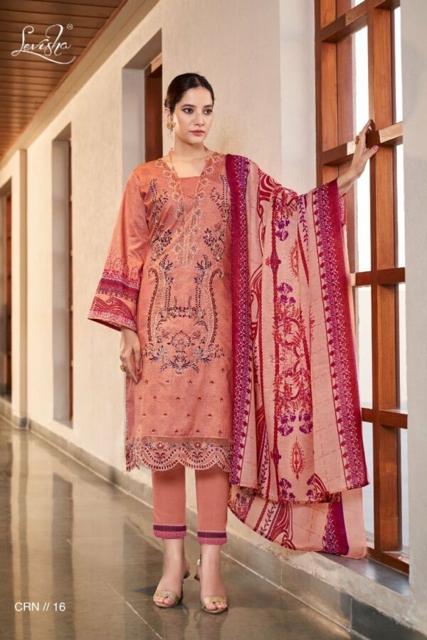 Levisha Chevron CRN16 - Cotton Lawn Printed With Self Embroidery Suit