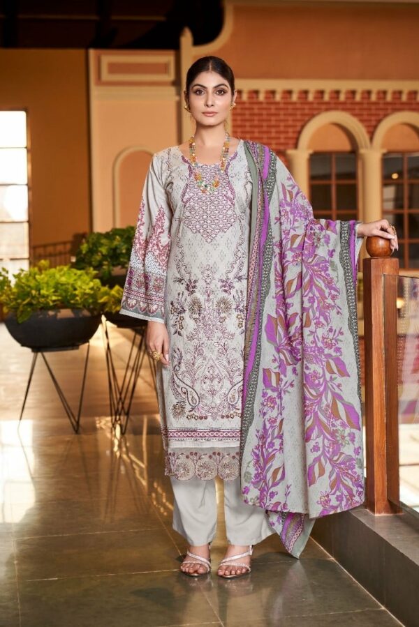 Levisha Chevron CRN19 - Cotton Lawn Printed With Self Embroidery Suit