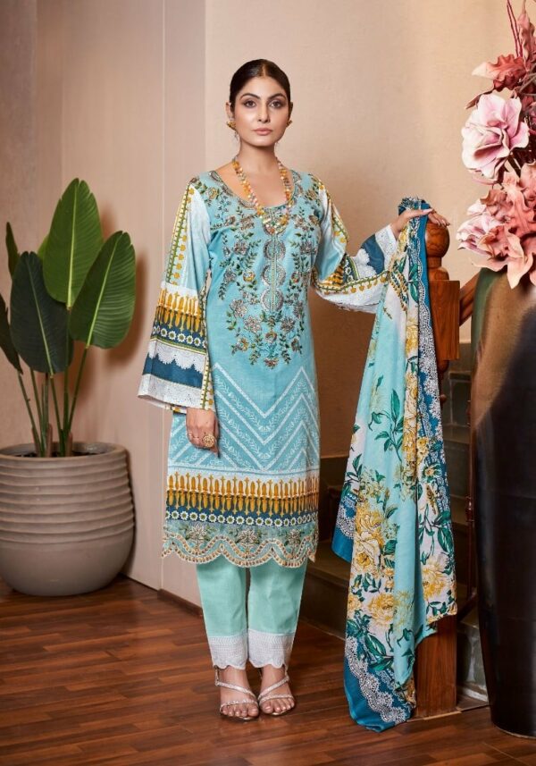 Levisha Chevron CRN17 - Cotton Lawn Printed With Self Embroidery Suit