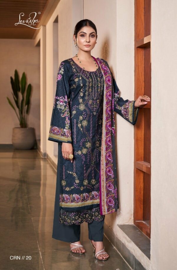 Levisha Chevron CRN20 - Cotton Lawn Printed With Self Embroidery Suit