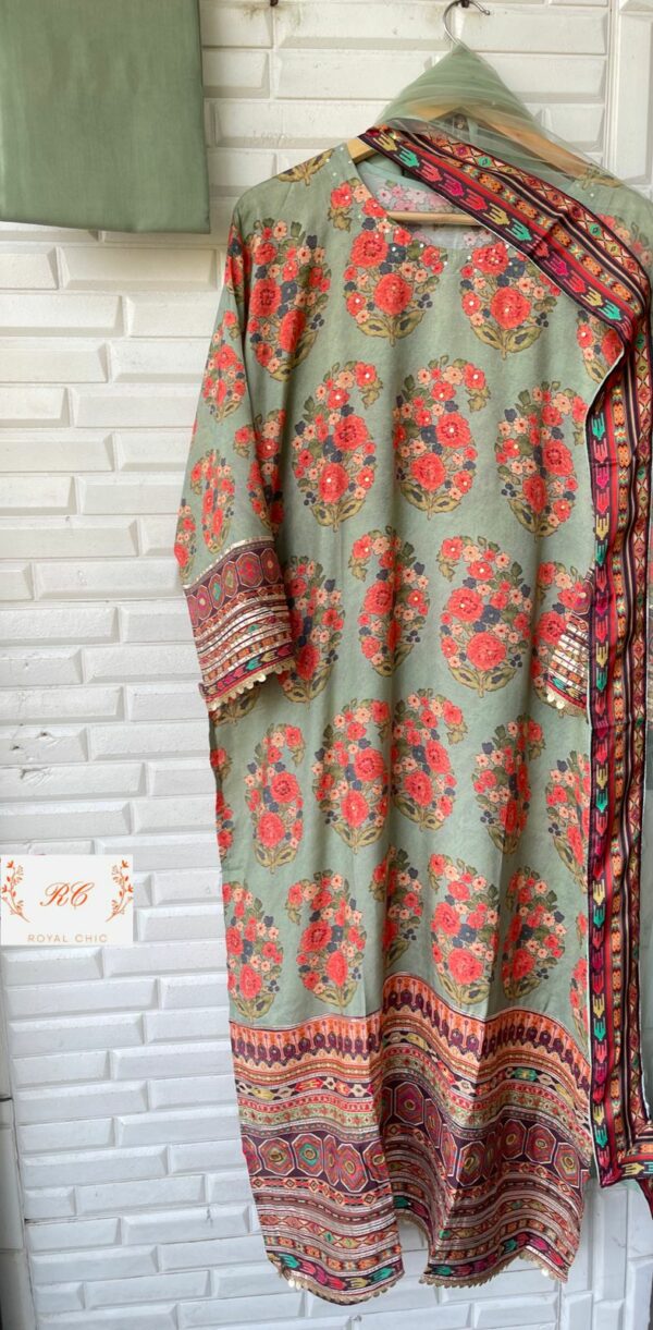 Muslin Printed With Gotta, Mirror, Resham & Patri Work All Over Suit