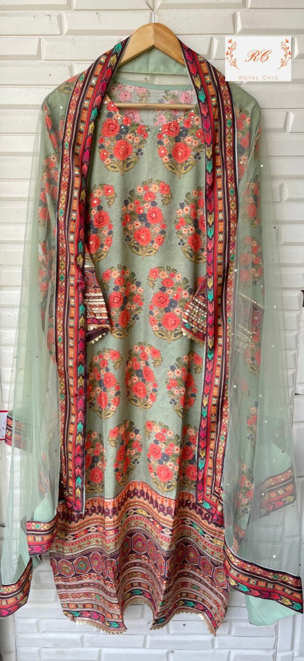 Muslin Printed With Gotta, Mirror, Resham & Patri Work All Over Suit