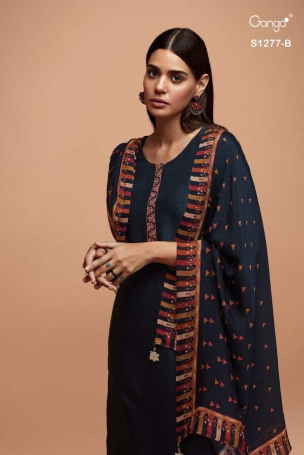 Ganga Anaka S1277B - Premium Bemberg Russian Silk With Thread Embroidery And Handwork Suit