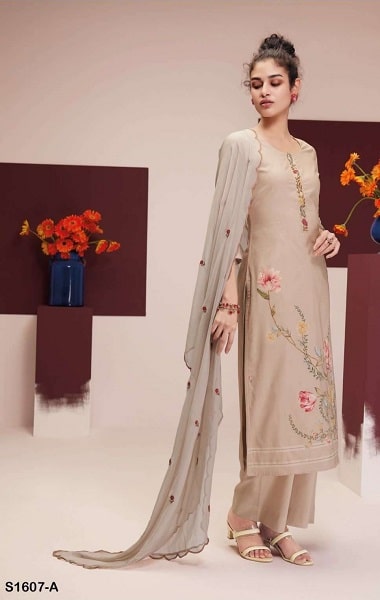 Ganga Tulsi S1607A - Pure Cotton Printed With Embroidery and Handwork Suit