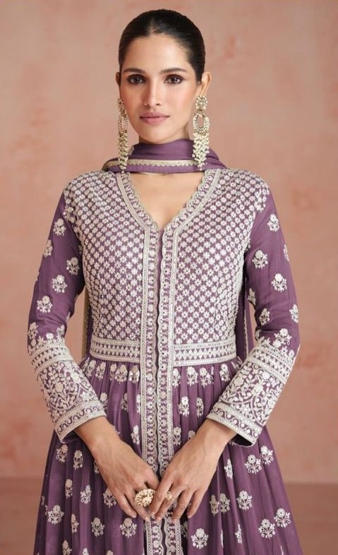 Aashirwad Orchid - Real Georgette With Work Free Size Stitched Dress