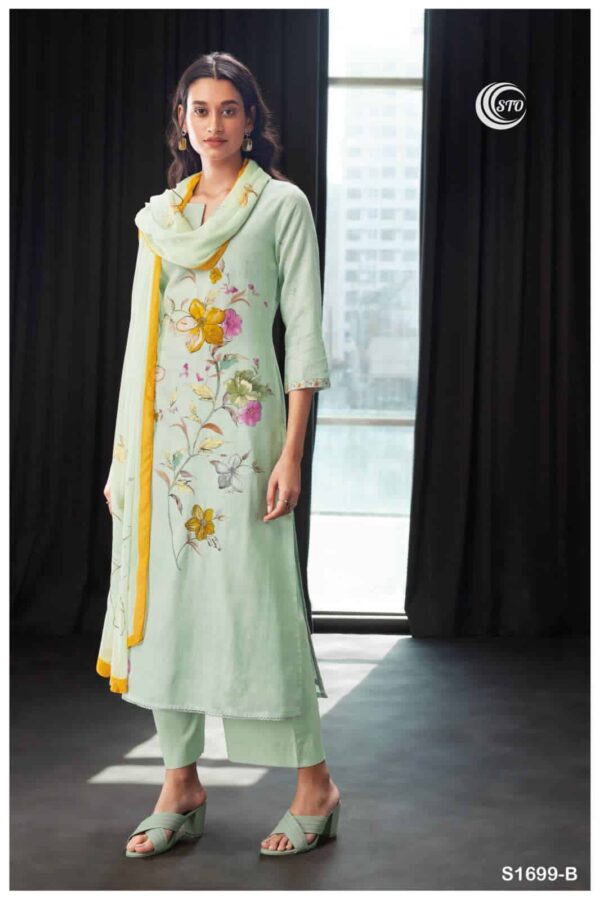 Ganga Genelia S1699D - Linen Cotton Printed With Embroidery Suit