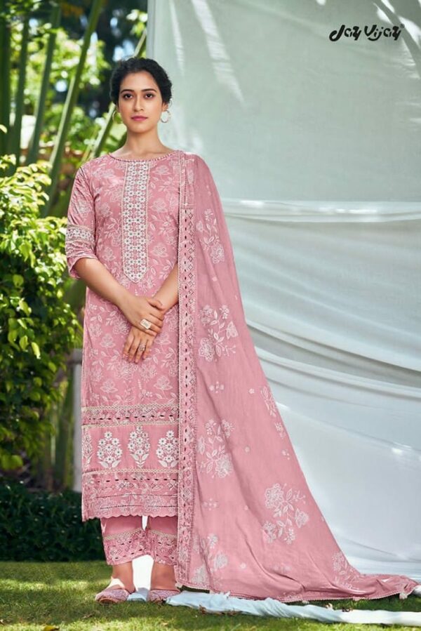Jay Vijay Shehnaaz 8242 - Pure Cotton Khadi Print With Embroidery & Lace Work Suit