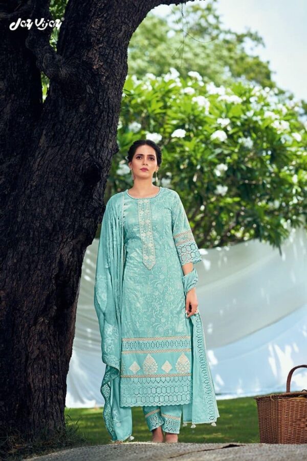 Jay Vijay Shehnaaz 8243 - Pure Cotton Khadi Print With Embroidery & Lace Work Suit