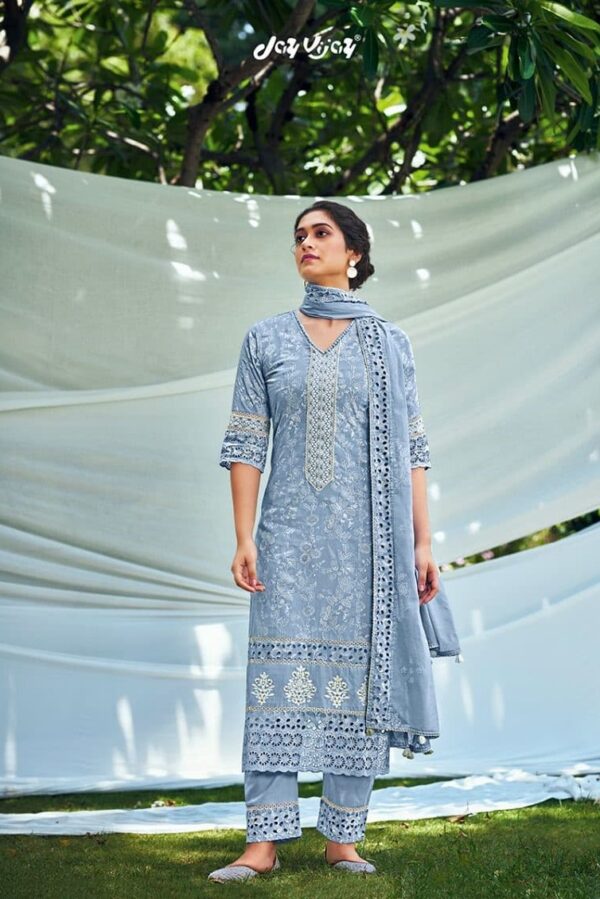 Jay Vijay Shehnaaz 8245 - Pure Cotton Khadi Print With Embroidery & Lace Work Suit